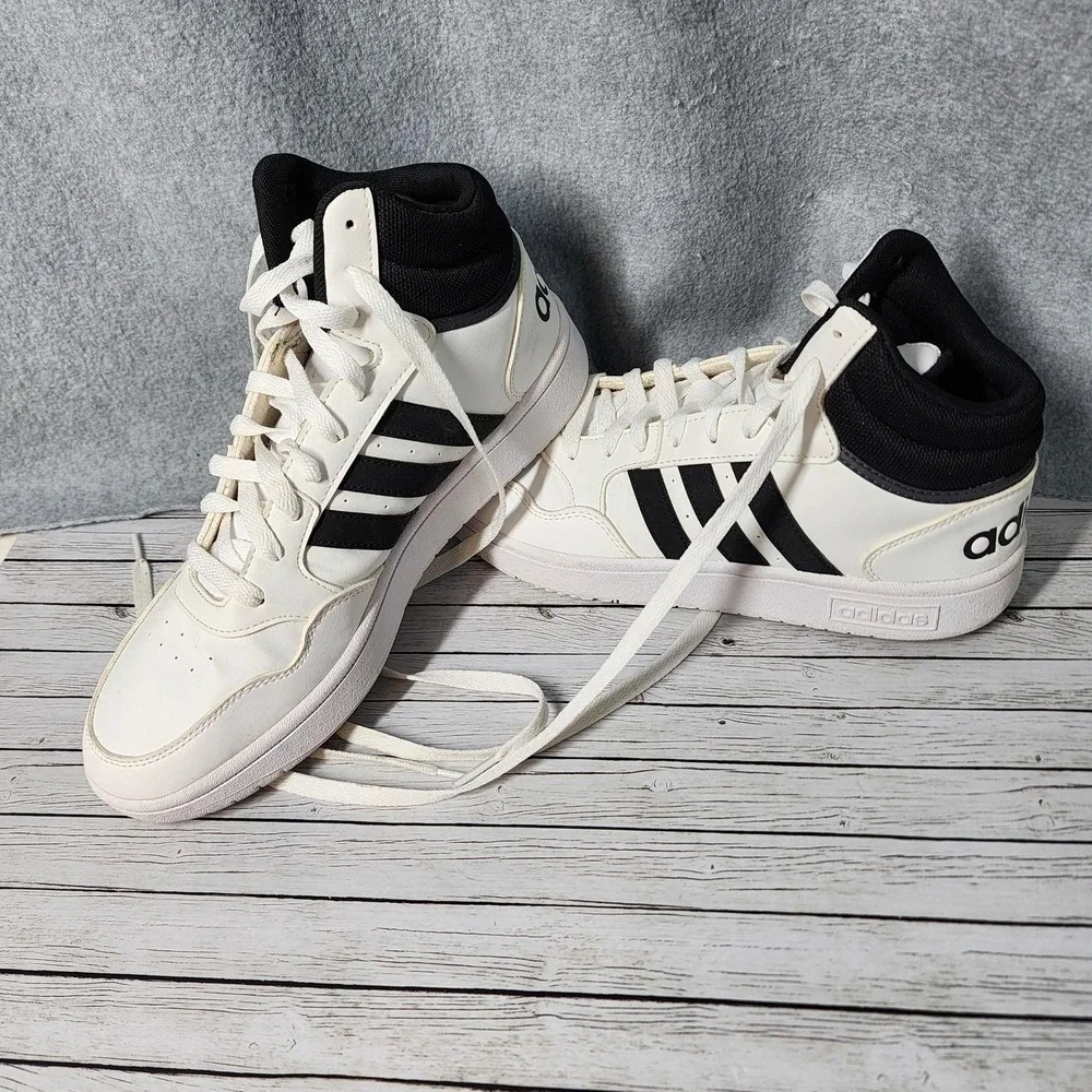 Adidas Hoops 3.0 Mid Shoes Mens Size 11‎ White Black Basketball Classic Sneakers